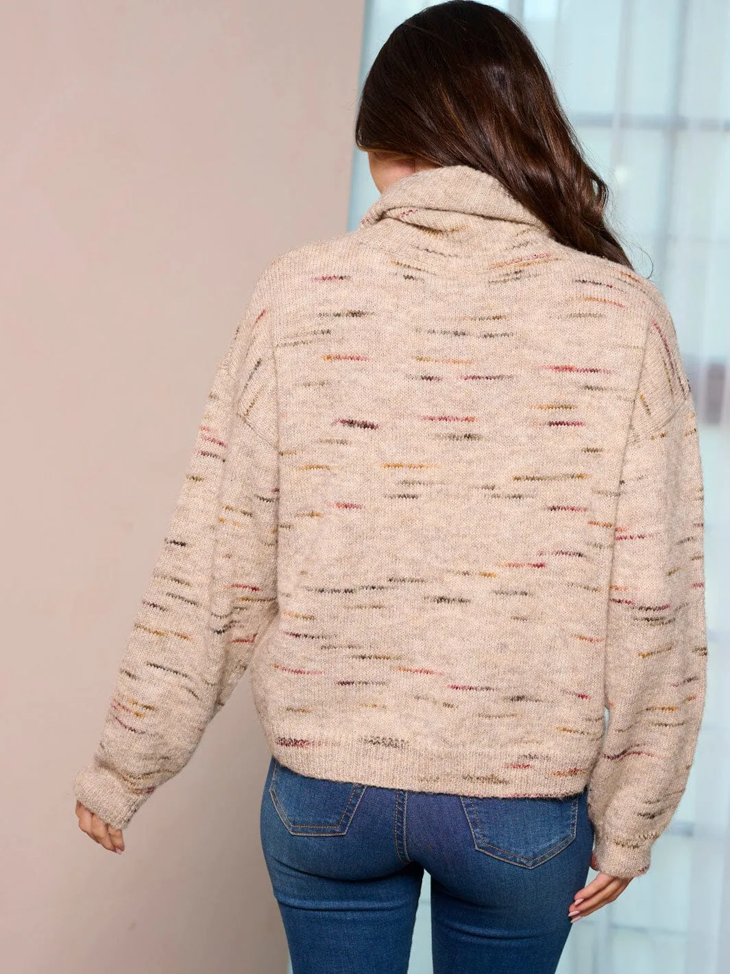 WOMEN'S LONG SLEEVE MULTI COLORS TURTLE NECK PULLOVER SWEATER