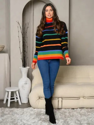WOMEN'S LONG SLEEVE TURTLE NECK COLORBLOCK SWEATER