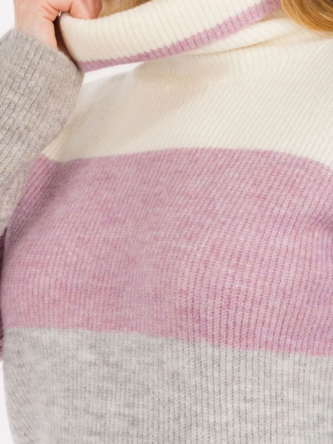WOMEN'S LONG SLEEVES TURTLE NECK PULLOVER COLORBLOCK SWEATER