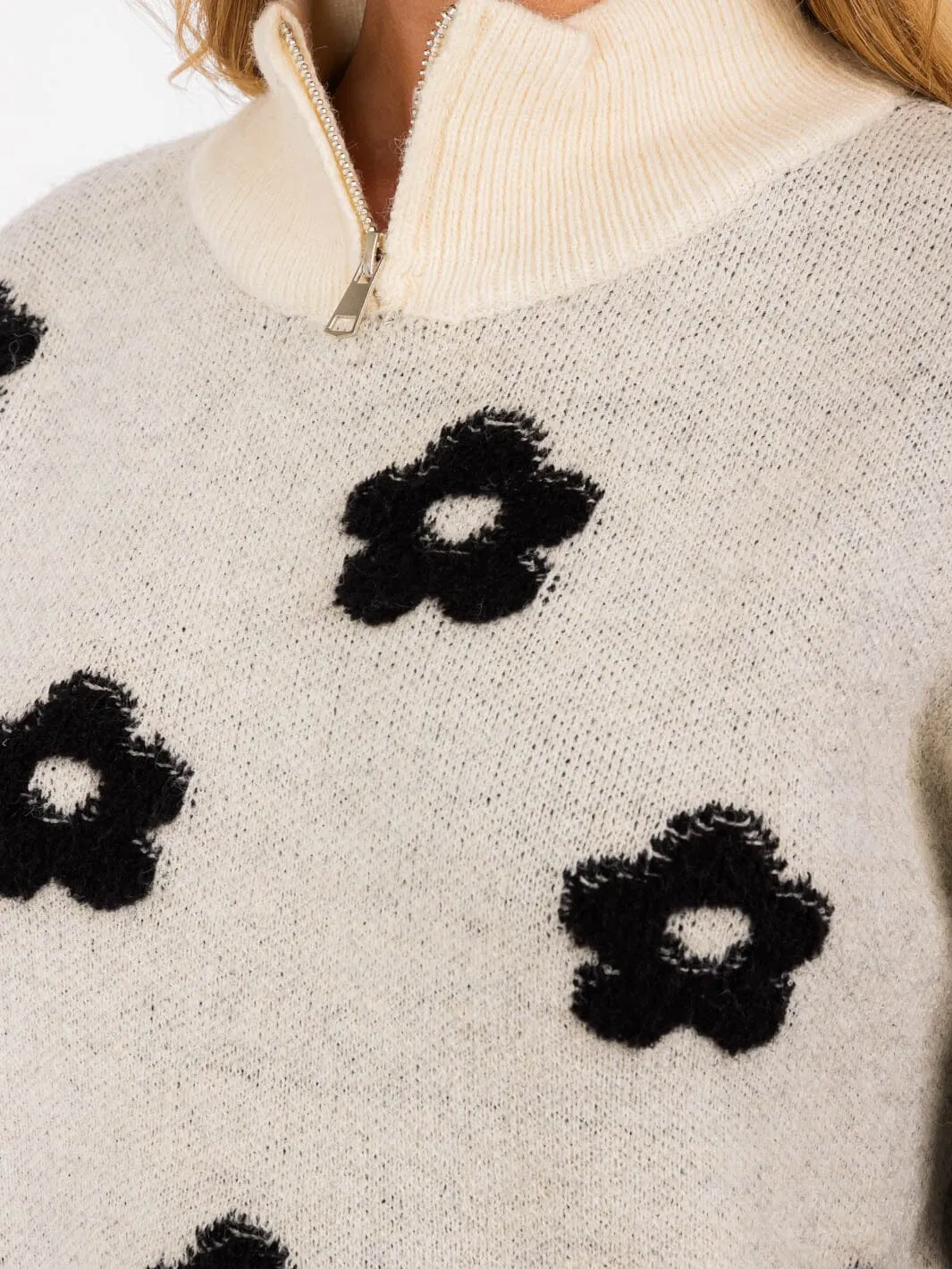 WOMEN'S LONG SLEEVES TURTLE NECK PULLOVER FLOWER PRINT SWEATER