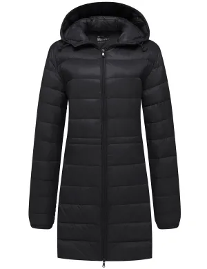 Women's Packable Puffer Coat Hooded Lightweight Long Winter Coats