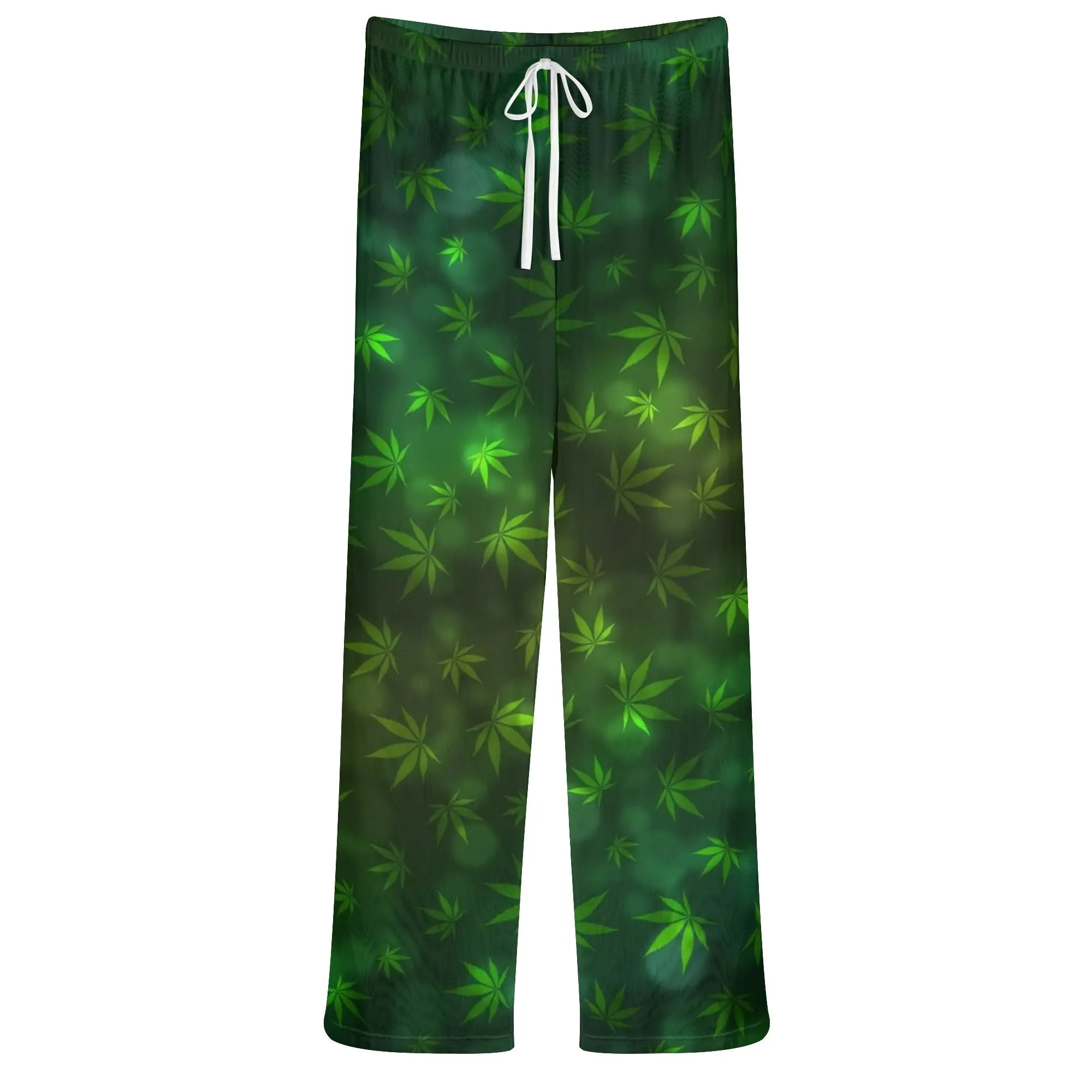 Womens Potleaf Pattern See Through Cover up Straight Leg Pants Swimsuit Bikini Bottom