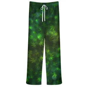 Womens Potleaf Pattern See Through Cover up Straight Leg Pants Swimsuit Bikini Bottom