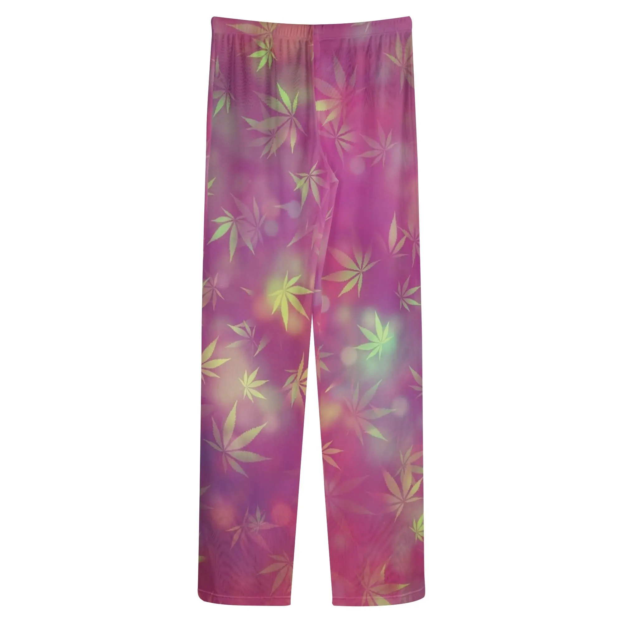 Womens Potleaf Pattern See Through Cover up Straight Leg Pants Swimsuit Bikini Bottom