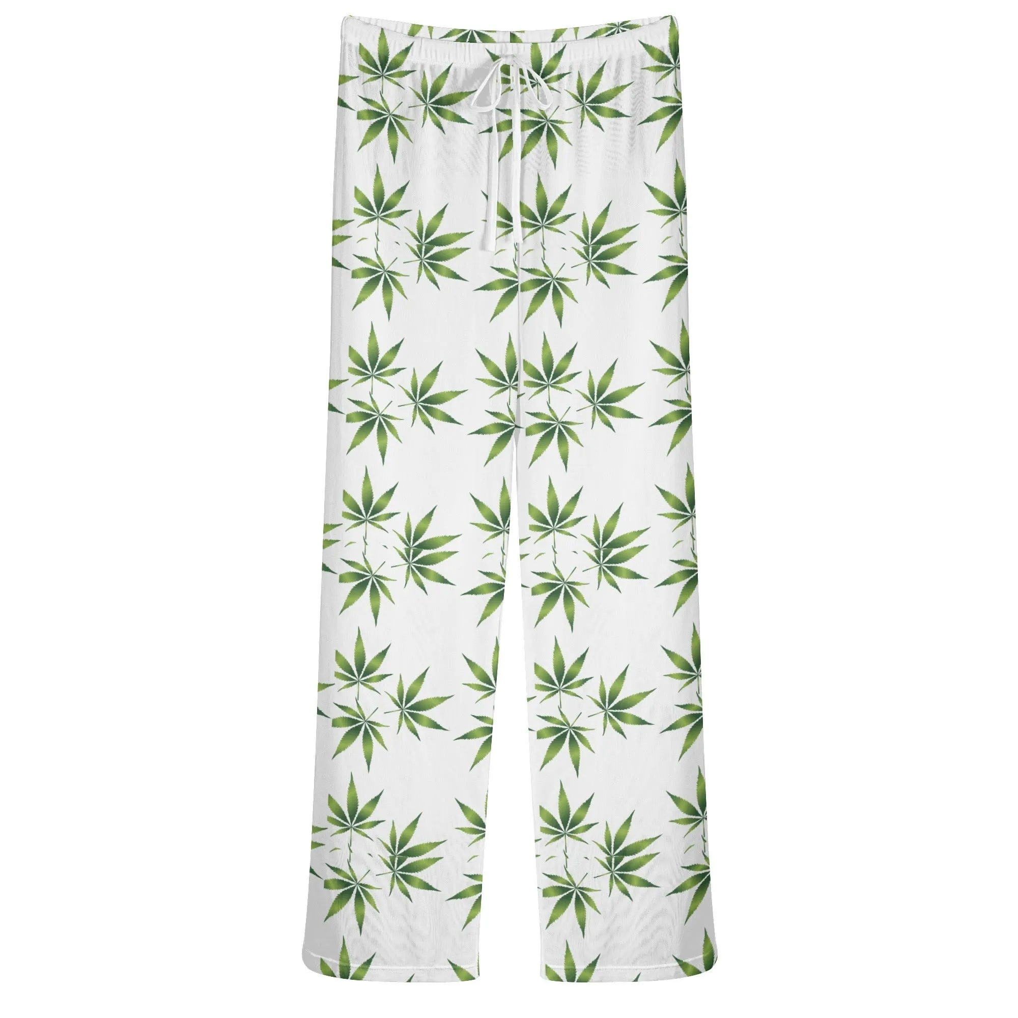 Womens Potleaf Pattern See Through Cover up Straight Leg Pants Swimsuit Bikini Bottom