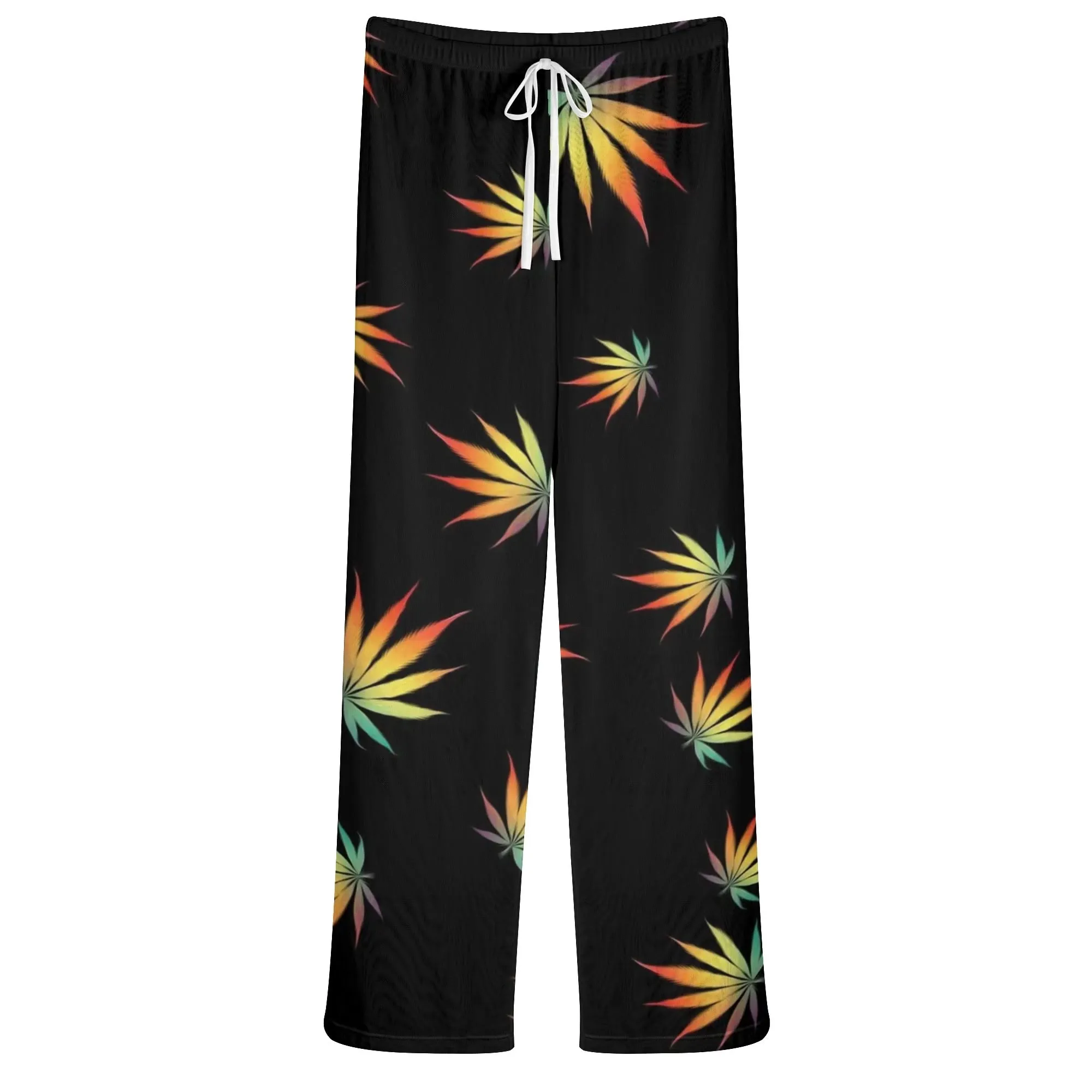 Womens Potleaf Pattern See Through Cover up Straight Leg Pants Swimsuit Bikini Bottom