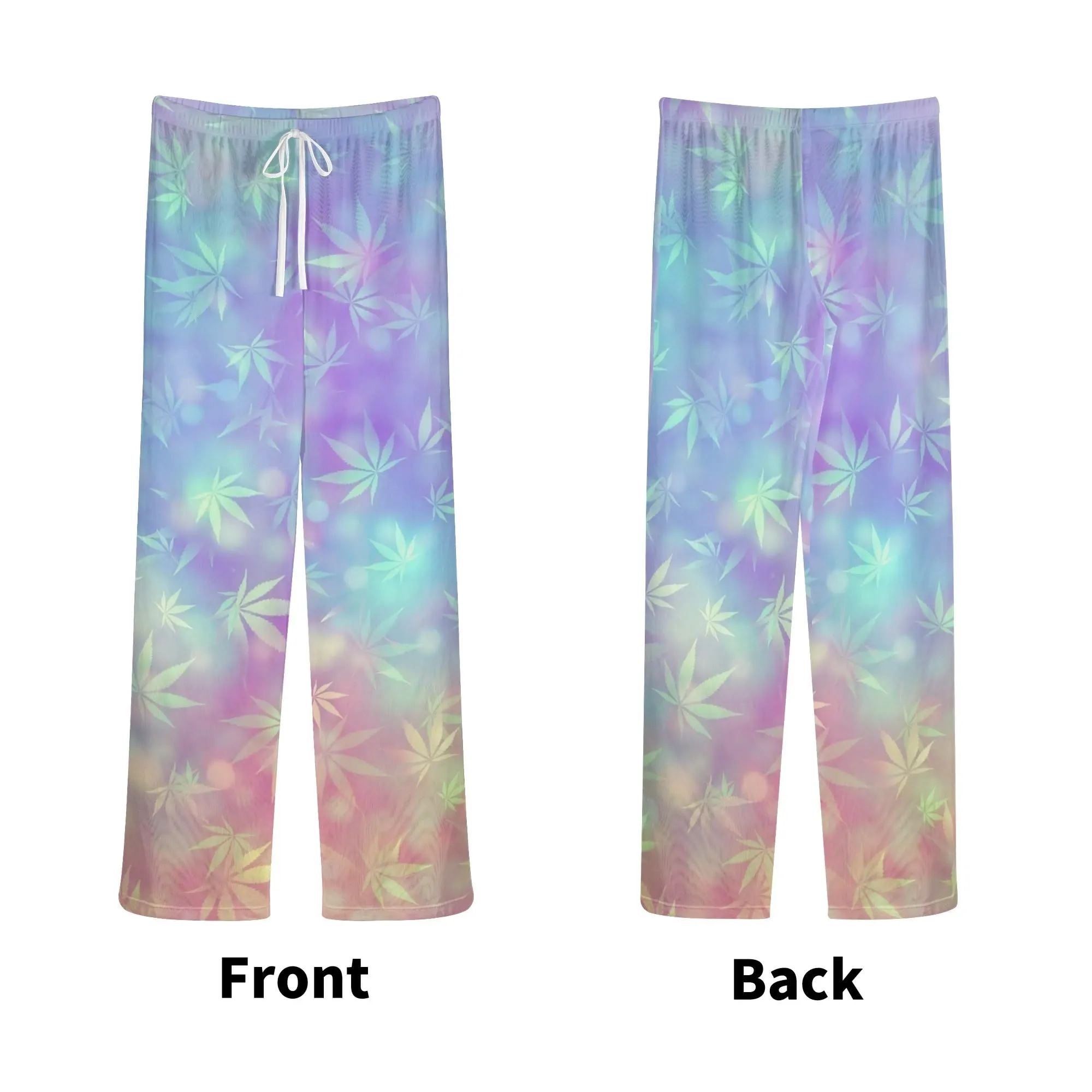 Womens Potleaf Pattern See Through Cover up Straight Leg Pants Swimsuit Bikini Bottom