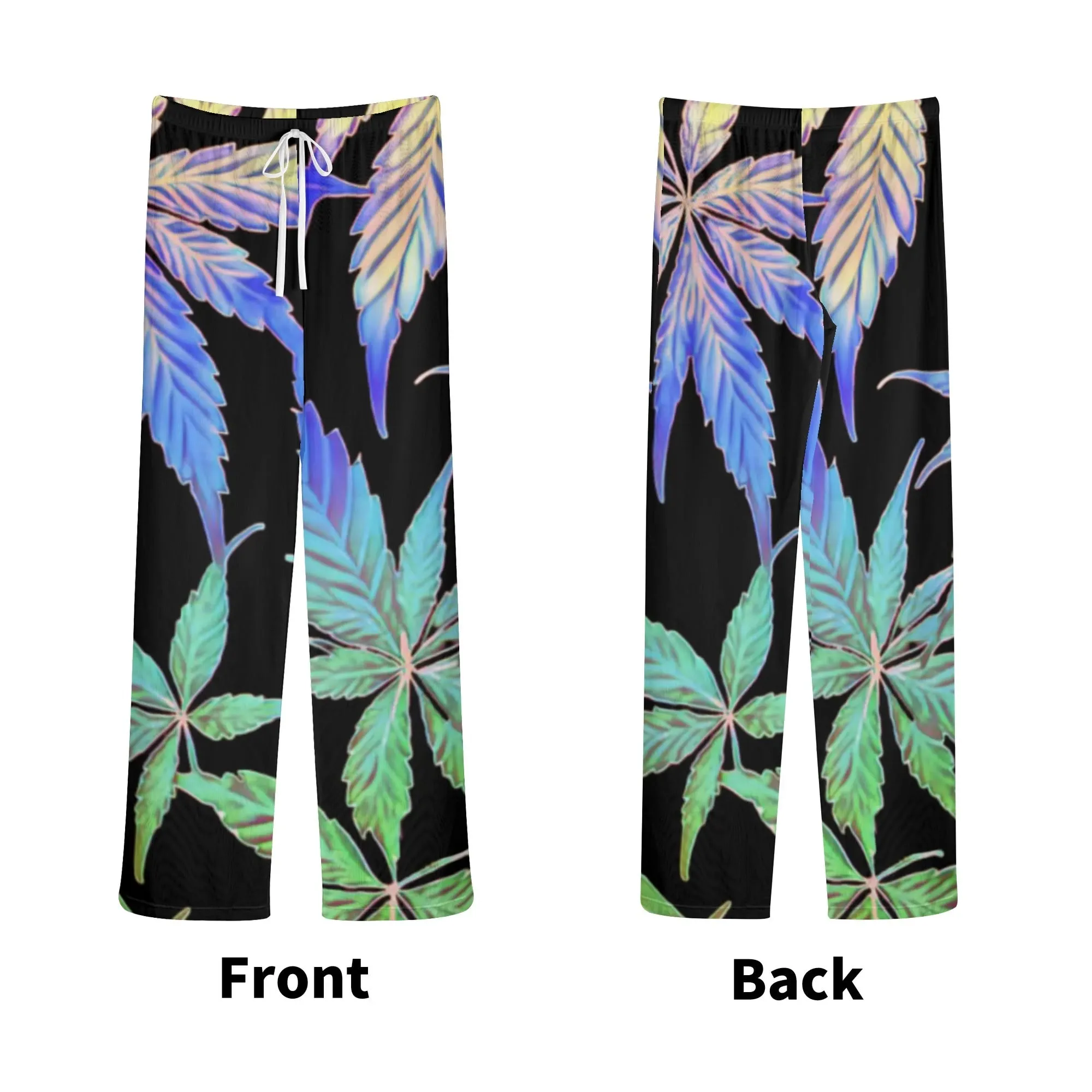 Womens Potleaf Pattern See Through Cover up Straight Leg Pants Swimsuit Bikini Bottom