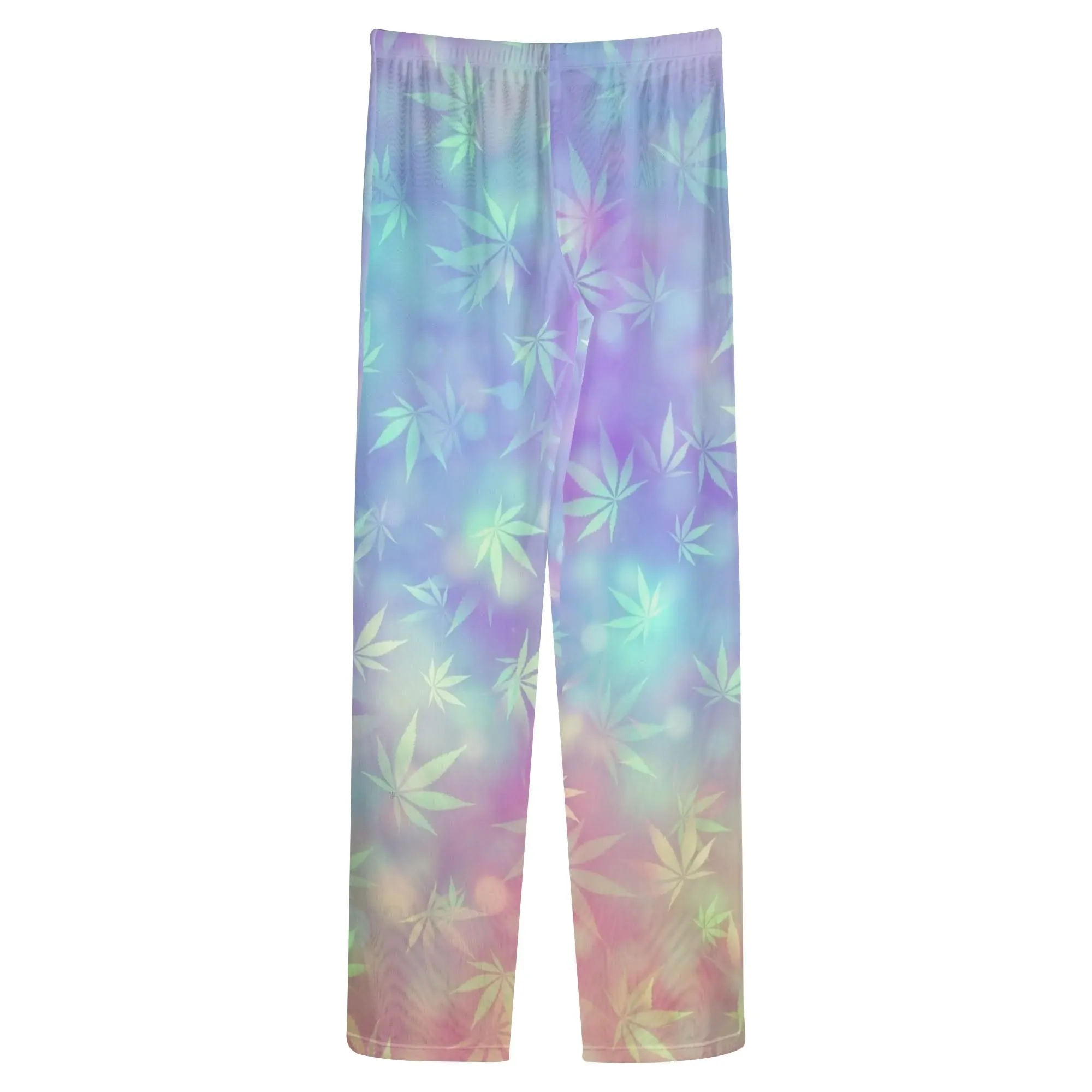 Womens Potleaf Pattern See Through Cover up Straight Leg Pants Swimsuit Bikini Bottom