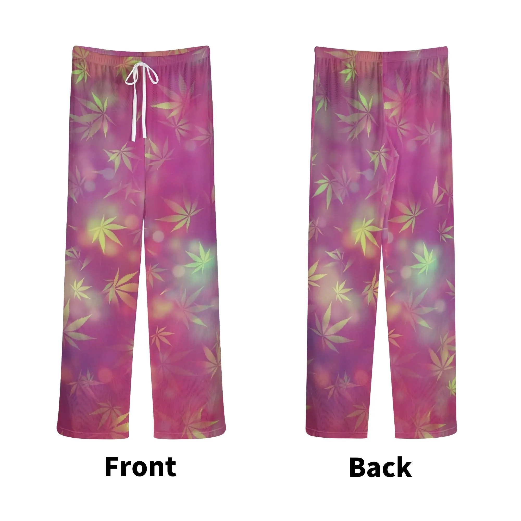 Womens Potleaf Pattern See Through Cover up Straight Leg Pants Swimsuit Bikini Bottom