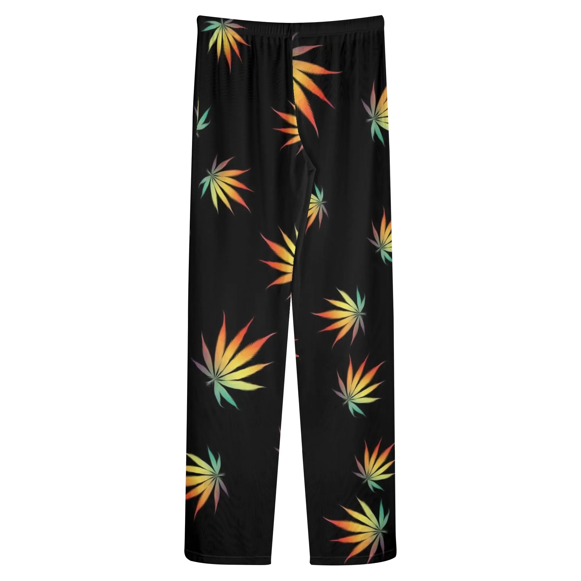 Womens Potleaf Pattern See Through Cover up Straight Leg Pants Swimsuit Bikini Bottom