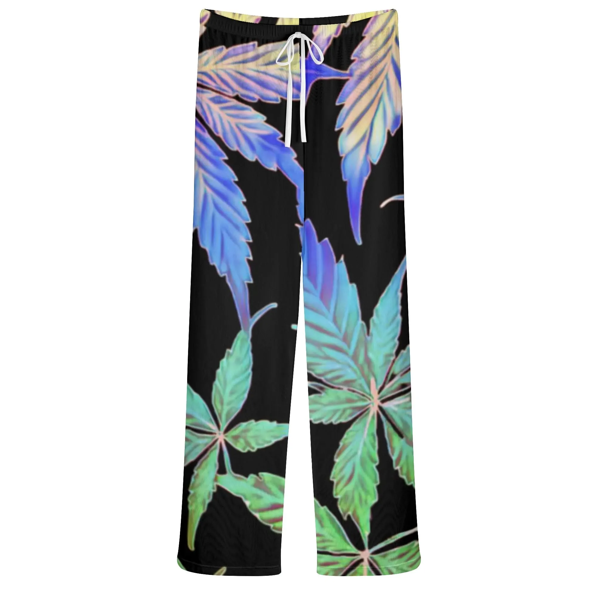 Womens Potleaf Pattern See Through Cover up Straight Leg Pants Swimsuit Bikini Bottom