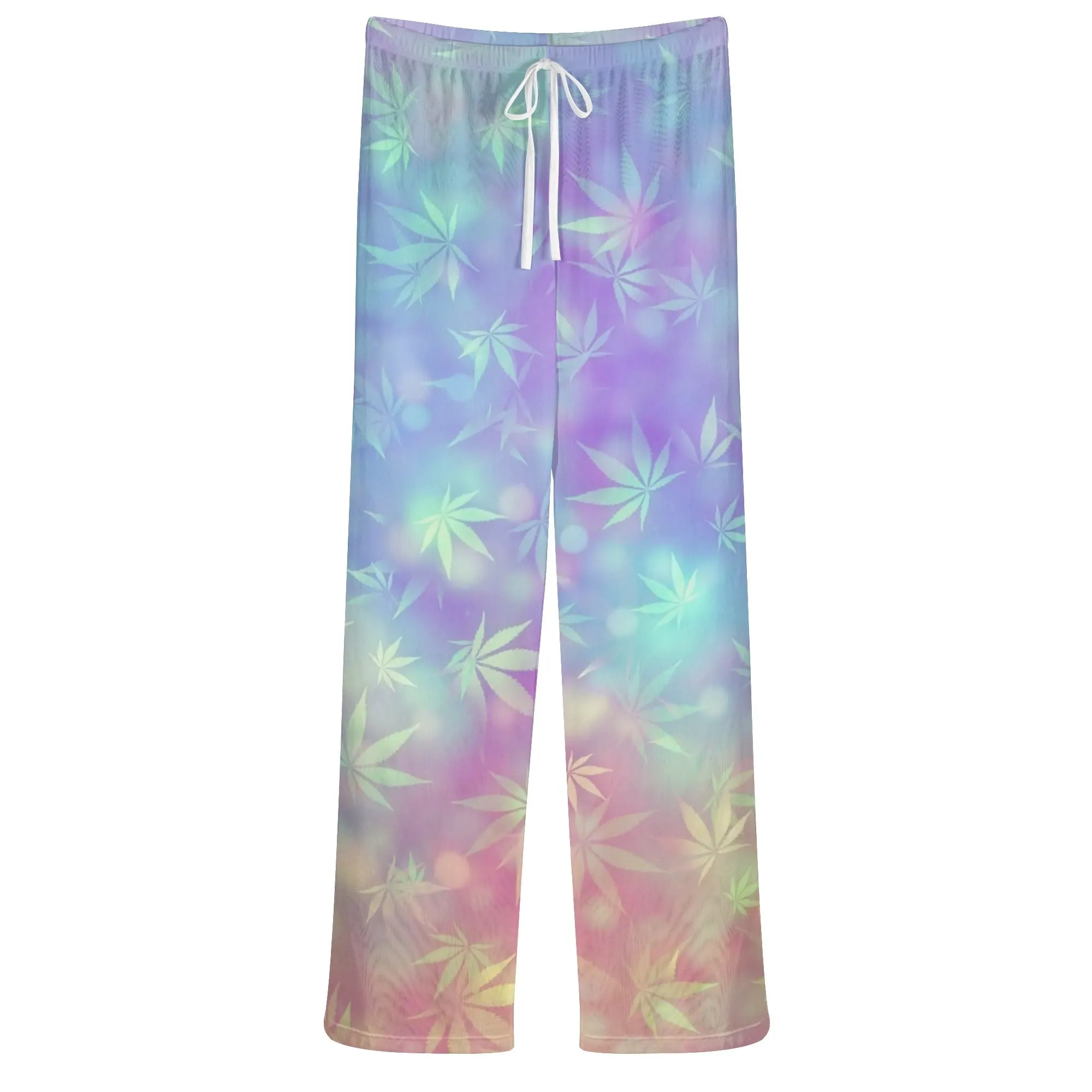 Womens Potleaf Pattern See Through Cover up Straight Leg Pants Swimsuit Bikini Bottom