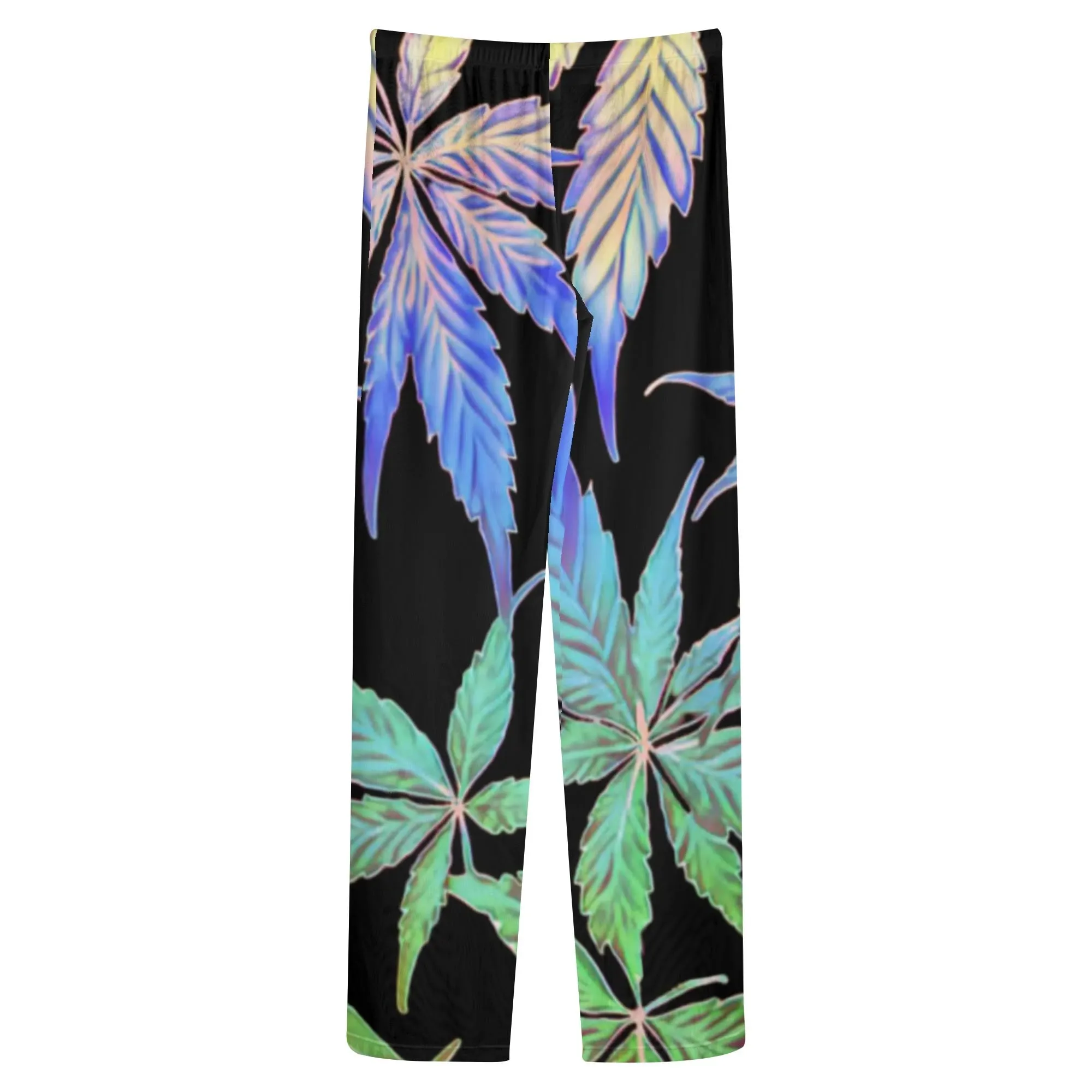 Womens Potleaf Pattern See Through Cover up Straight Leg Pants Swimsuit Bikini Bottom