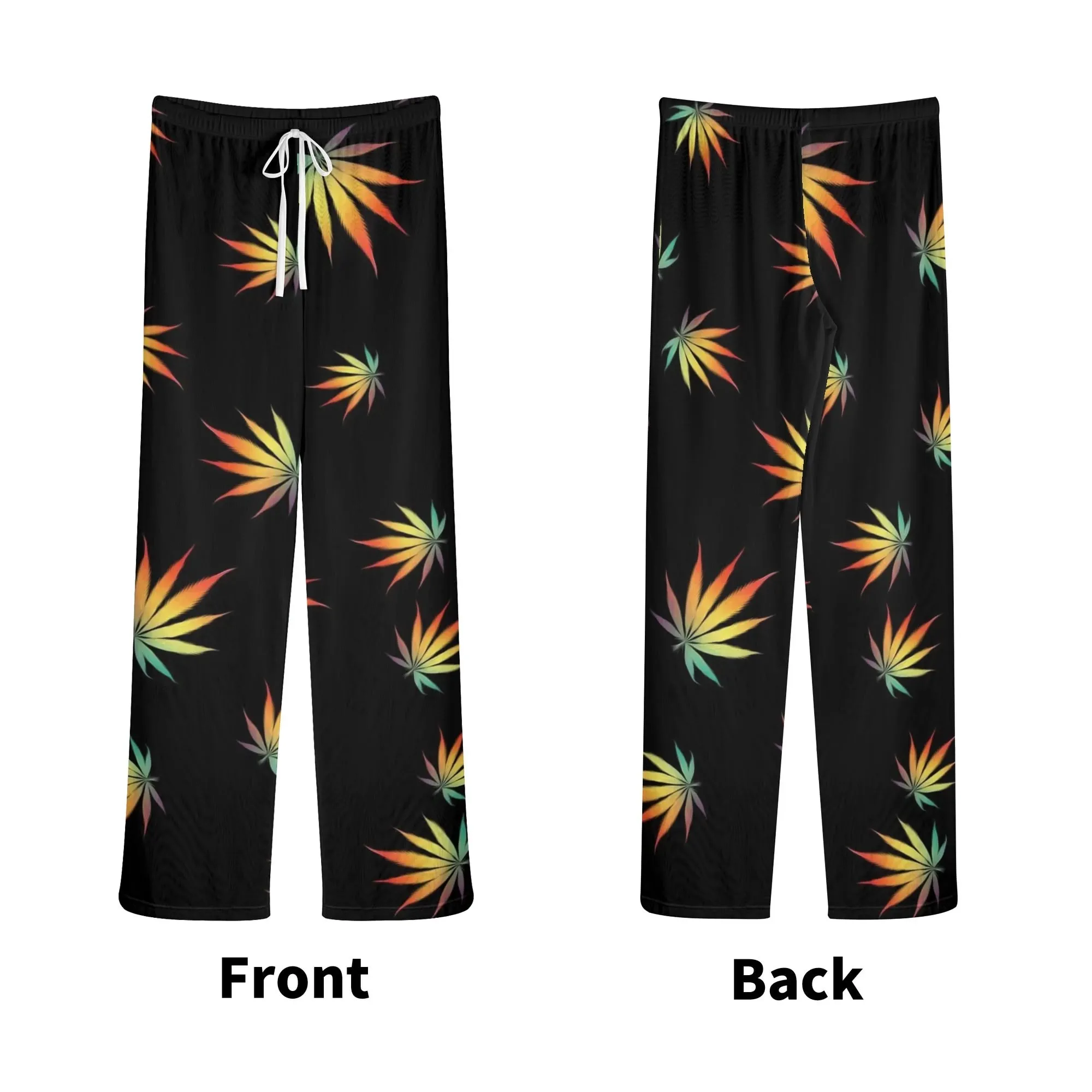 Womens Potleaf Pattern See Through Cover up Straight Leg Pants Swimsuit Bikini Bottom