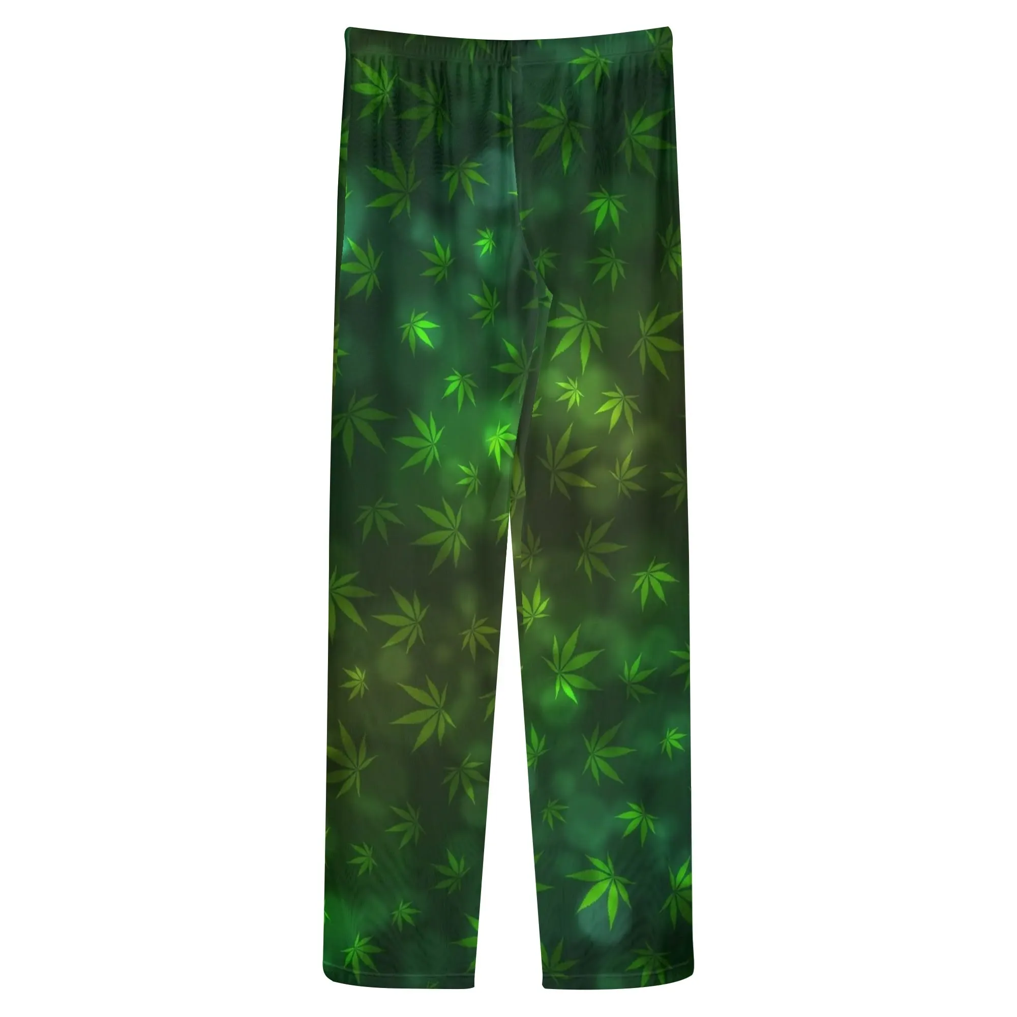 Womens Potleaf Pattern See Through Cover up Straight Leg Pants Swimsuit Bikini Bottom