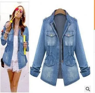 women's short denim jacket coat women slim zipper pockets basic jackets outerwear jeans coat large size