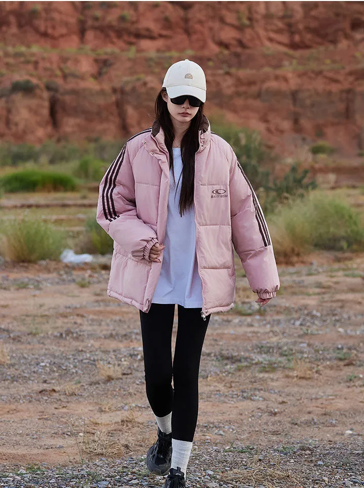 Women's Thickened Windproof Puffer Jacket in Stylish Stripes