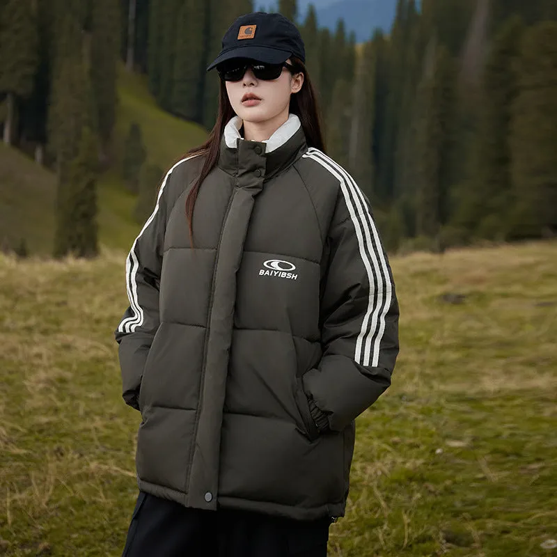 Women's Thickened Windproof Puffer Jacket in Stylish Stripes