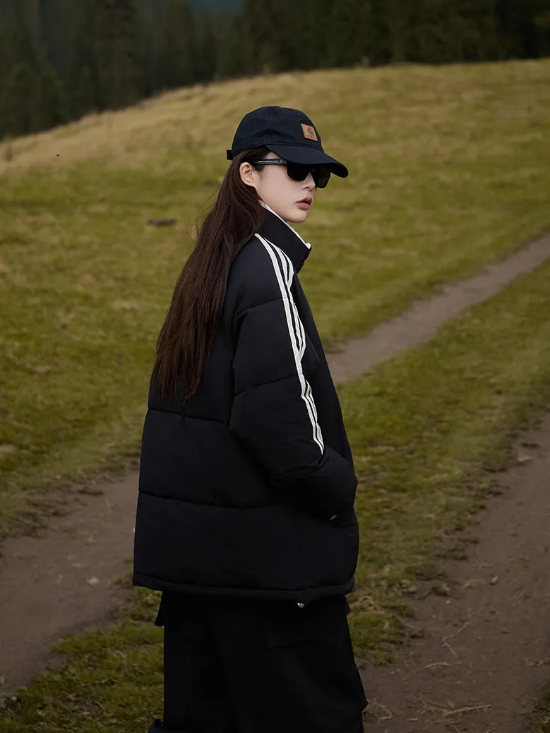 Women's Thickened Windproof Puffer Jacket in Stylish Stripes