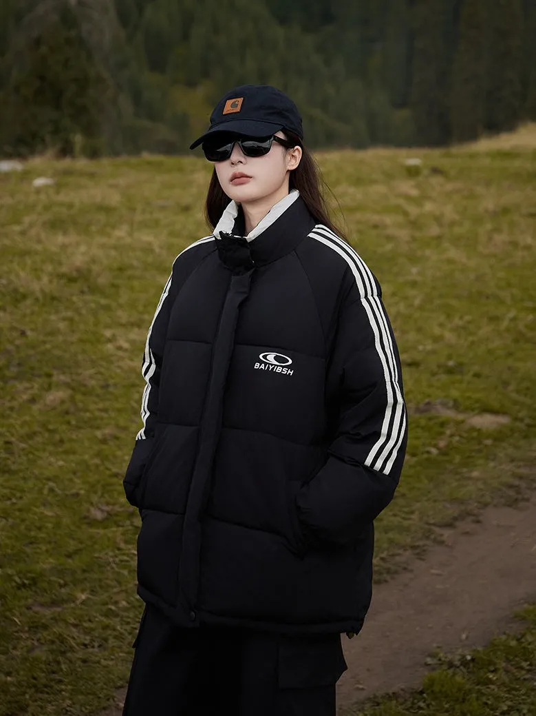 Women's Thickened Windproof Puffer Jacket in Stylish Stripes