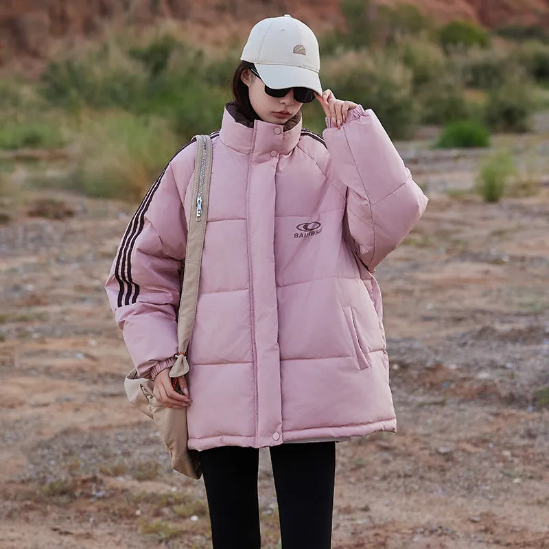 Women's Thickened Windproof Puffer Jacket in Stylish Stripes