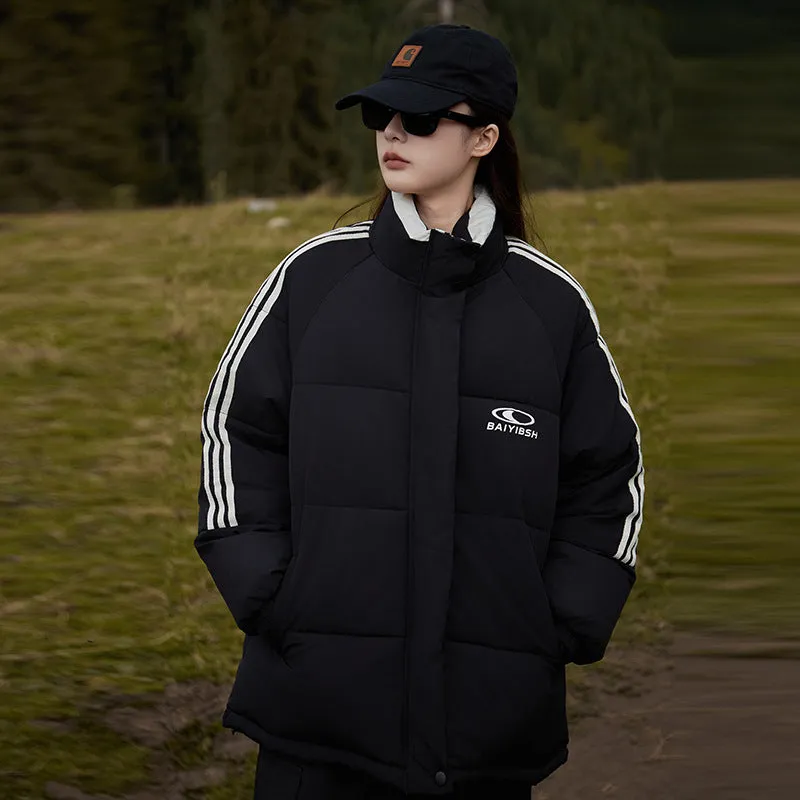 Women's Thickened Windproof Puffer Jacket in Stylish Stripes
