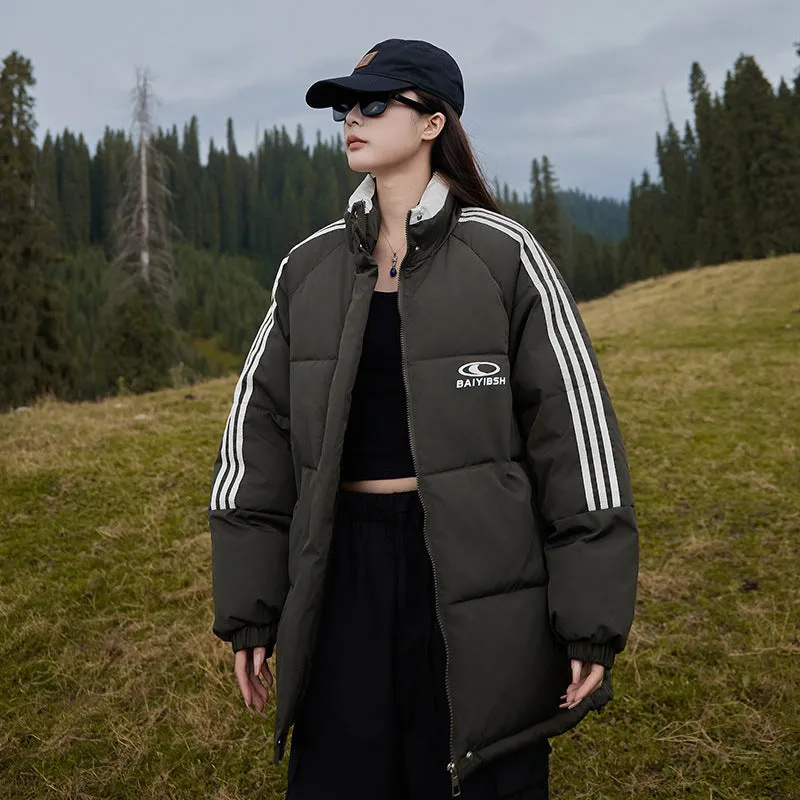 Women's Thickened Windproof Puffer Jacket in Stylish Stripes