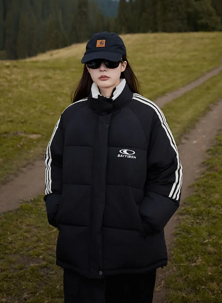 Women's Thickened Windproof Puffer Jacket in Stylish Stripes