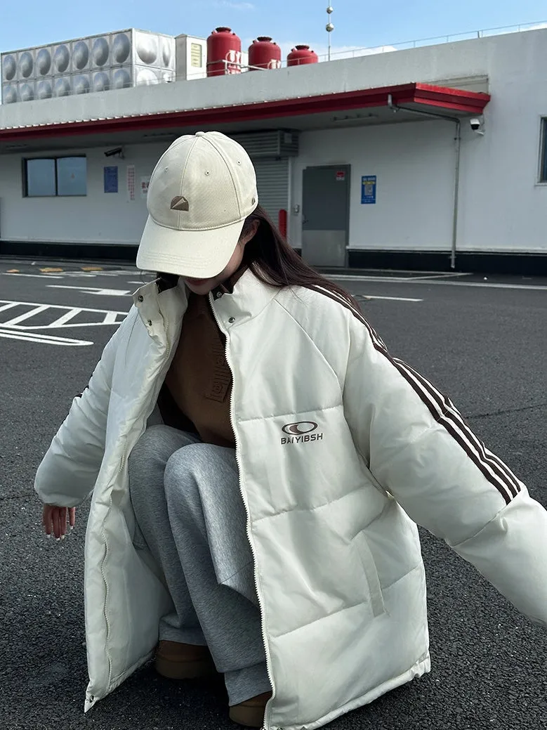 Women's Thickened Windproof Puffer Jacket in Stylish Stripes