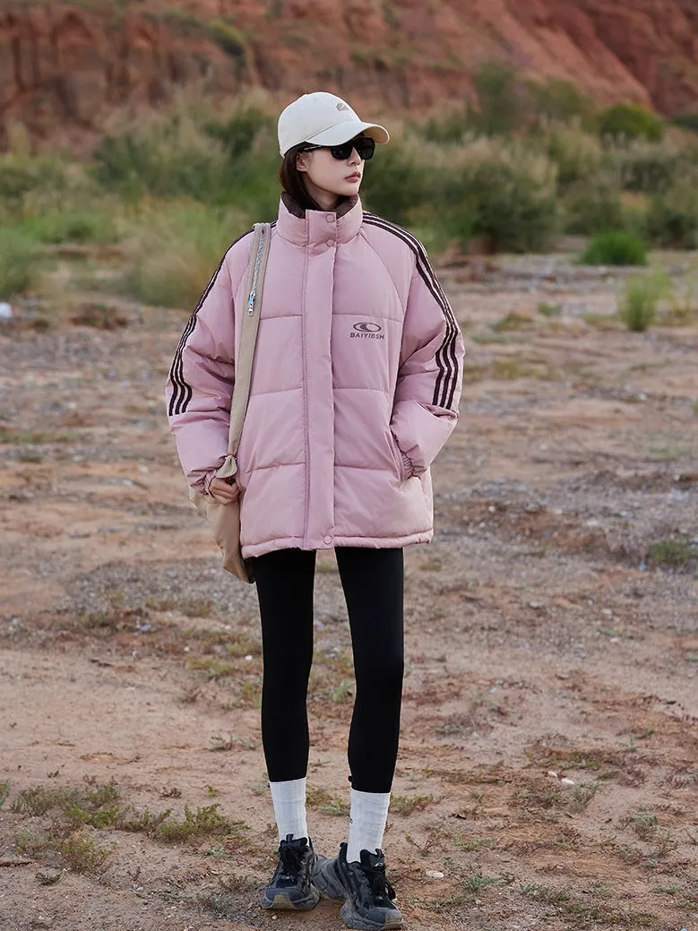 Women's Thickened Windproof Puffer Jacket in Stylish Stripes