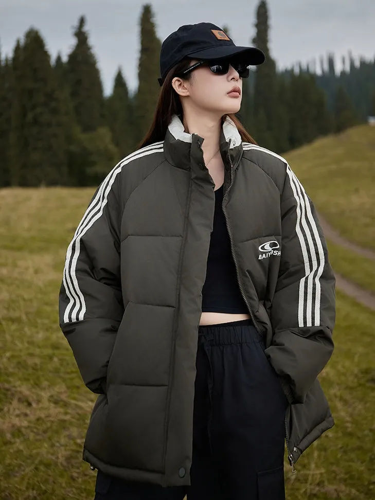 Women's Thickened Windproof Puffer Jacket in Stylish Stripes