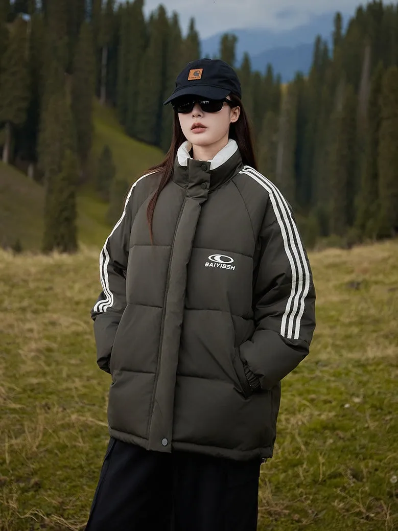 Women's Thickened Windproof Puffer Jacket in Stylish Stripes