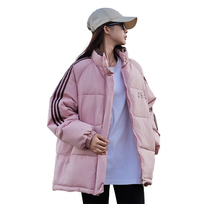Women's Thickened Windproof Puffer Jacket in Stylish Stripes
