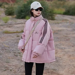Women's Thickened Windproof Puffer Jacket in Stylish Stripes