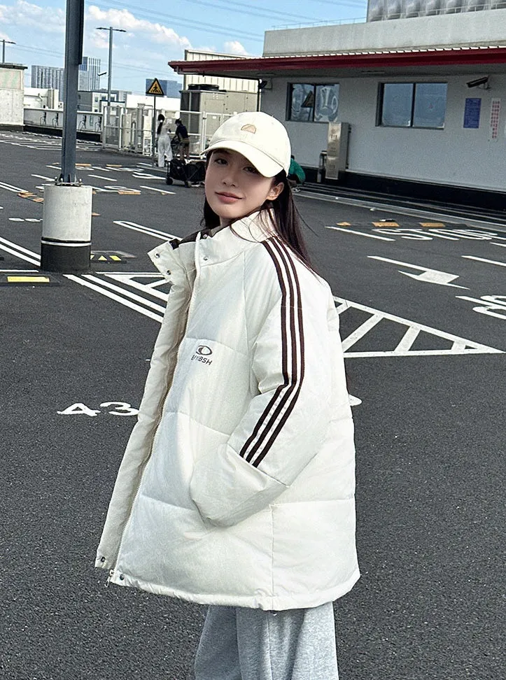 Women's Thickened Windproof Puffer Jacket in Stylish Stripes