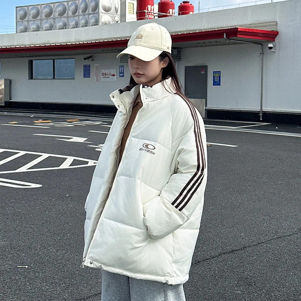 Women's Thickened Windproof Puffer Jacket in Stylish Stripes