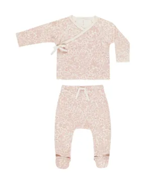 Wrap Top   Footed Pant Set | Pink Blossom