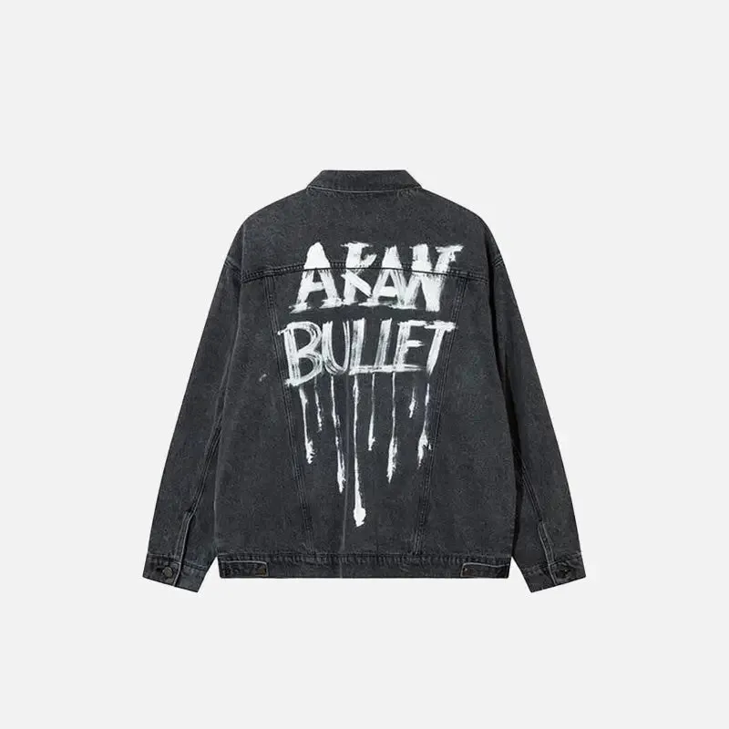 Y2K Fashion Bullet Letter Print Washed Veste for Trendsetters