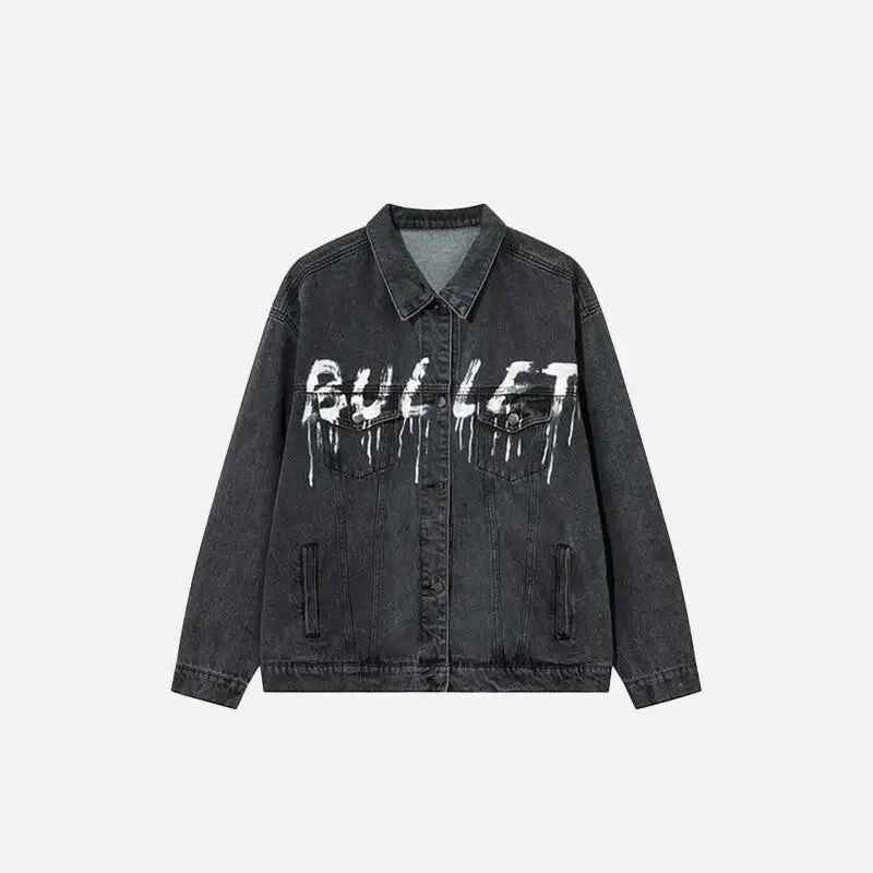 Y2K Fashion Bullet Letter Print Washed Veste for Trendsetters