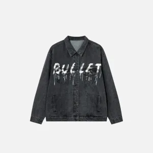 Y2K Fashion Bullet Letter Print Washed Veste for Trendsetters