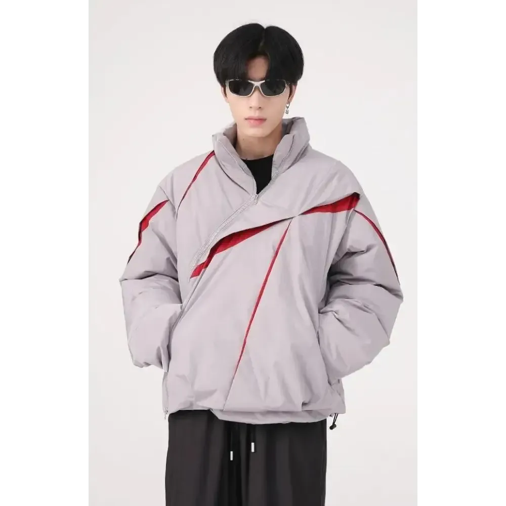 Y2K Inspired Bold Puffer Jacket with Asymmetrical Zipper