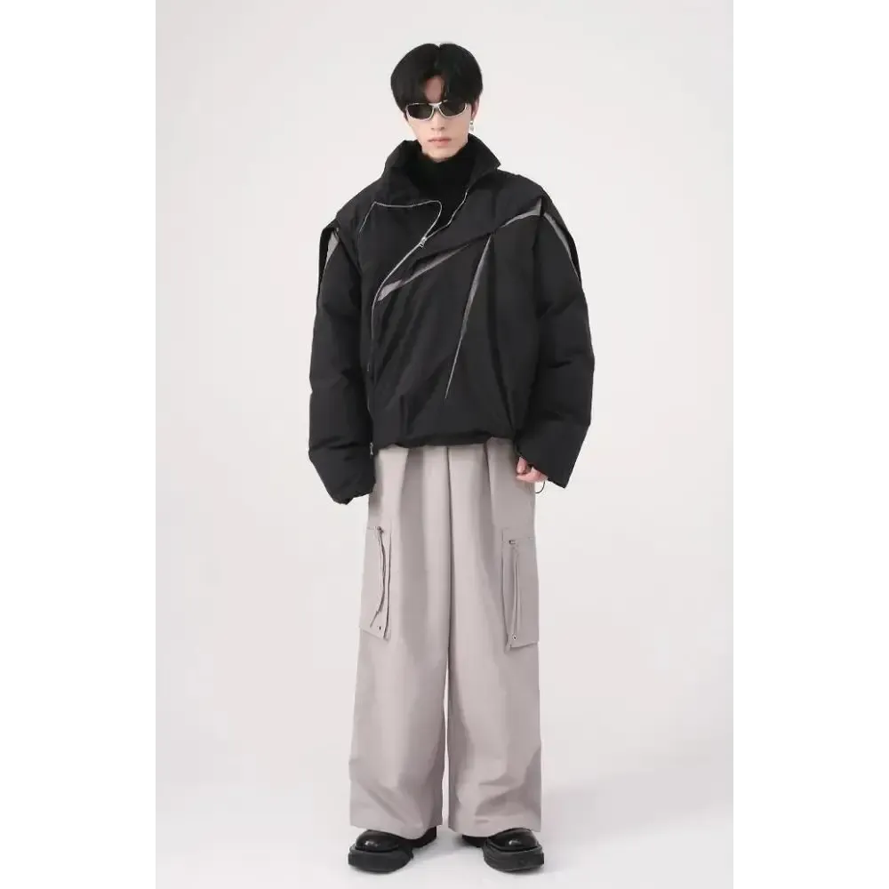 Y2K Inspired Bold Puffer Jacket with Asymmetrical Zipper