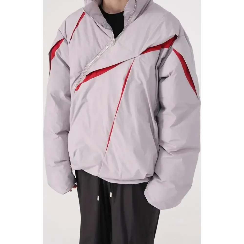 Y2K Inspired Bold Puffer Jacket with Asymmetrical Zipper
